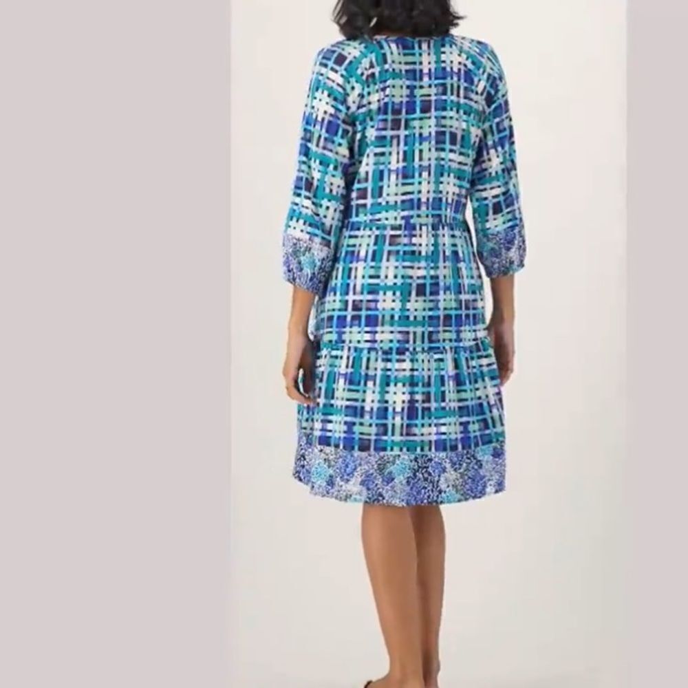 NWT Isaac Mizrahi Women's Blue Pattern Long Sleeve Midi Dress Pockets Size Large - Picture 2 of 8